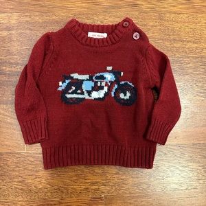 Knit sweater with motorcycle design